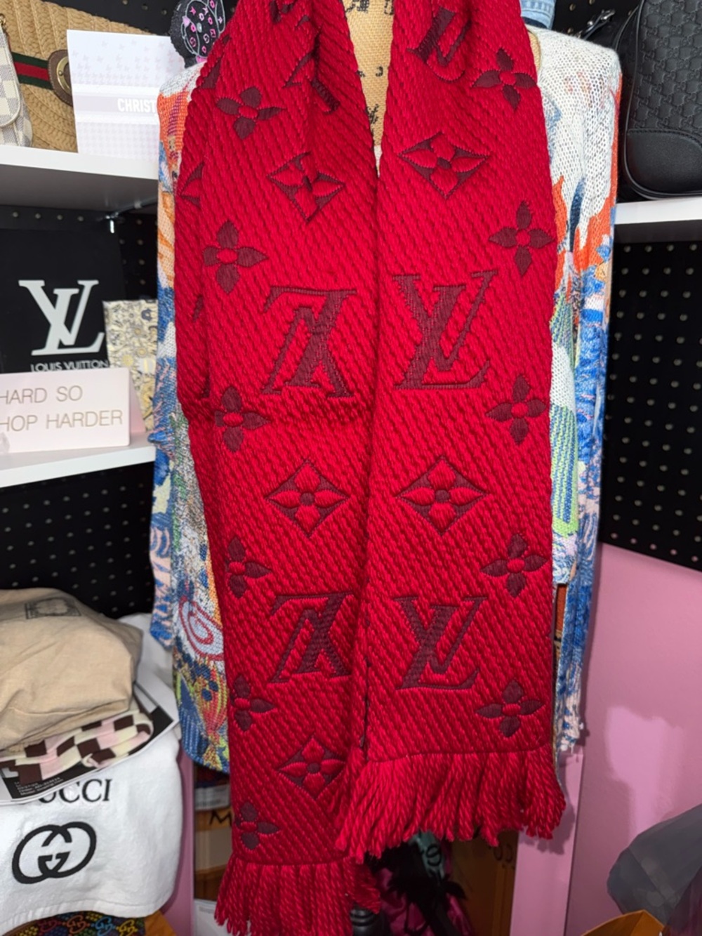 Louis Vuitton Red Monogram Jacquard Shawl